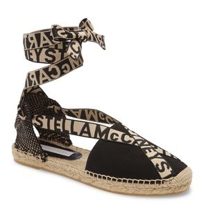 Stella McCartney Gaia Logo Ankle Wrap Espadrille Flat